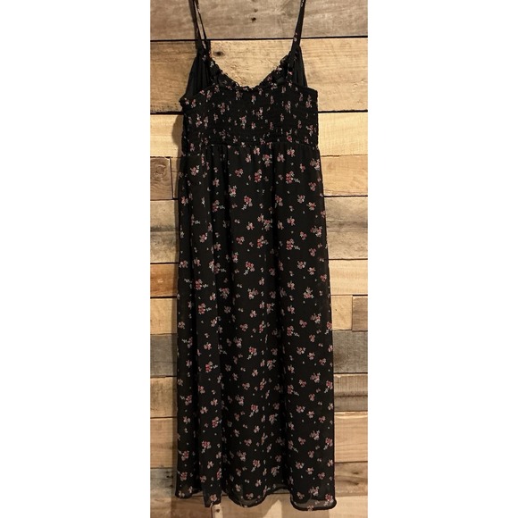No Boundaries Dress M Black Floral Spagetti Shift Midi Smocked Empire Y2K Goth - Picture 4 of 10
